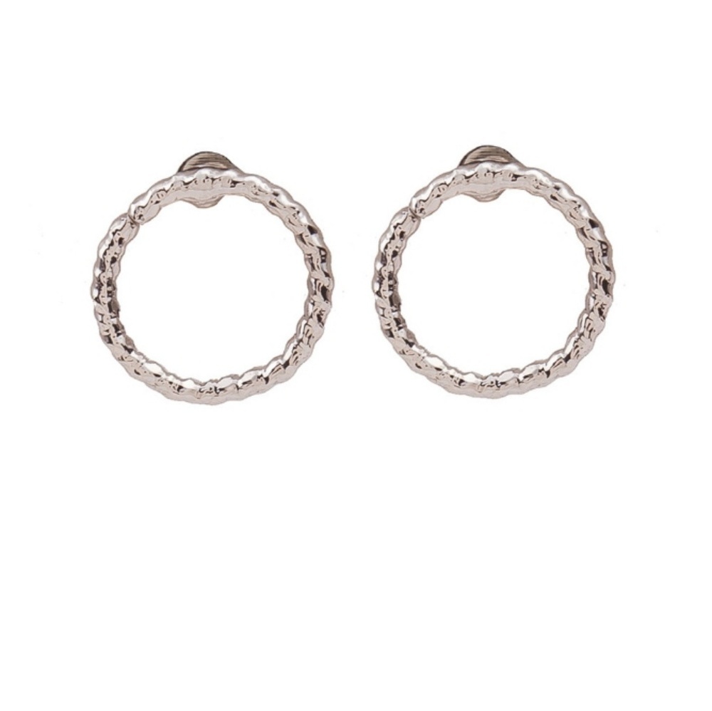 Simple Twisted Rope Open Circle Stud Minimalist Earrings - Picture 3 of 4